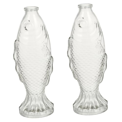 JEWEDECO 2stücke Fischform Glasflasche Dekorative Blumenvase Aus Hochwertigem Glas Mit Korkstopfen Für Tischdekoration Und Blumenarrangements von JEWEDECO