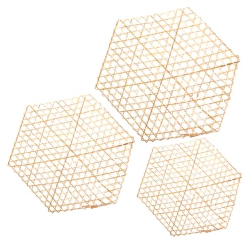 JEWEDECO 3 Stück Teiliges Bambus Flechtanhänger Hexagonal Geometrisch DIY Wanddekoration Vielseitig für Klassenzimmer Flur und Kreative Handwerksprojekte von JEWEDECO