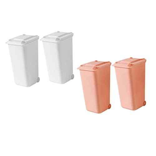 JEWEDECO 4 Stück Mini Desktop Mülleimer mit Deckel aus Robustem Kunststoff Vielseitig als Schreibtischabfalleimer und Stifthalter Platzsparend für Büro Küche und Zuhause Weiß und Rosa von JEWEDECO
