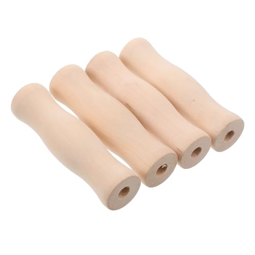 JEWEDECO 4 Stück Teiliges Rustikale Küchengriffe aus Robustem Holz Hitze und Rutschfest mit Loch für Einfache Befestigung als Ersatzgriffe für Holzherde und Bbq Grillzubehör von JEWEDECO