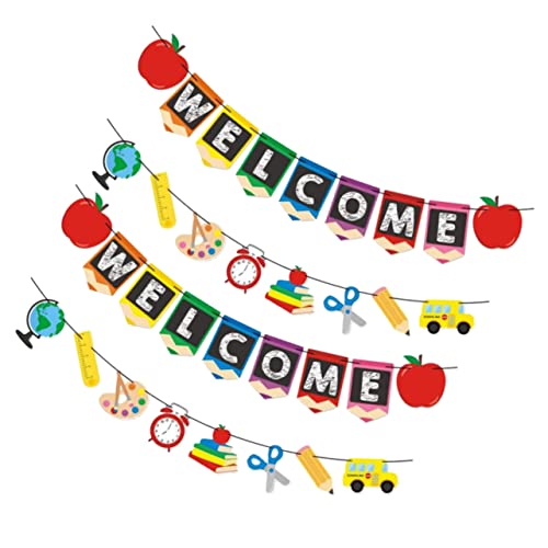 JEWEDECO 4 Stück Teiliges Welcome Back Banner zur Schulanfang Dekoration Bunte Sichtbare für Klassenzimmer Party und Zuhause Vielseitig Einsetzbar für Schulstart und Back To School Feier von JEWEDECO