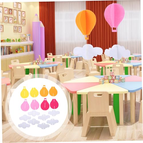 JEWEDECO Bunte Heißluftballon Dekoration aus Filz mit Weißen Wolken Leichte Wiederverwendbare Hängedeko für Klassenraum und Flur Kindgerechte Farbenfrohe Raumgestaltung Teilig von JEWEDECO