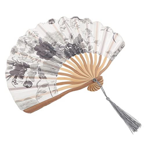 JEWEDECO Faltfächer Retro -Fan Holzhandventilator Faltbarer Handlüfter Handgebläse Handventilatoren aus Holz Handheld faltbarer Lüfter Handheld -Lüfter falten -Handheld Stoff Grau von JEWEDECO