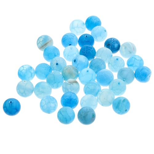 JEWEDECO Gefrostete Achatperlen Blau Runde Halbedelstein Lose Schmuckperlen mit Kleinem zum Auffädeln für DIY Armbänder und Bastelarbeiten von JEWEDECO