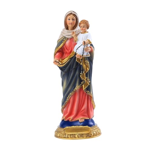 JEWEDECO Madonnenfigur mit Jesuskind aus Hochwertigem Harz Detailreiche Katholische Statue für Innenraumdekoration Kreatives Design als Desktop Ornament Langlebige Religiöse Skulptur von JEWEDECO