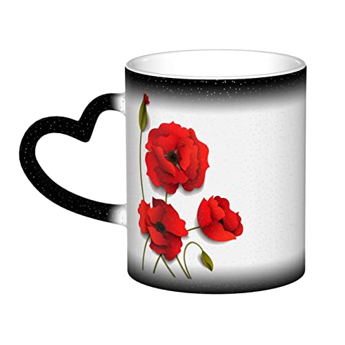 JEWOSS Tasse mit Mohnblumen, lebhafte Blütenblätter, bedruckt, farbwechselnd, temperaturempfindlich, farbwechselnde Tasse von JEWOSS
