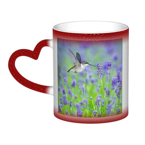 JEWOSS Tasse mit Vögeln in violettem Lavendel, Blumenmuster, Farbwechsel, temperaturempfindlich, farbwechselnde Tasse von JEWOSS