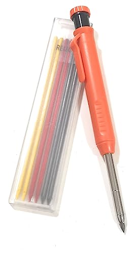 JEYEFFE Zimmermanns-Bleistift mit 7 Nachfüllungen und integriertem Anspitzer – Präzisionswerkzeug zum Markieren tiefer Löcher auf Holz und harten Oberflächen – ideal für Tischler und Maurer (Orange) von JEYEFFE