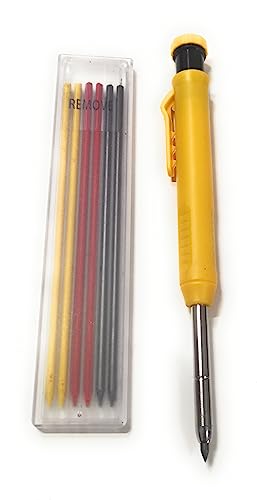 JEYEFFE Zimmermanns-Bleistift mit 7 Nachfüllungen und integriertem Anspitzer – Präzisionswerkzeug zum Markieren tiefer Löcher auf Holz und harten Oberflächen – ideal für Tischler und Maurer (gelb) von JEYEFFE