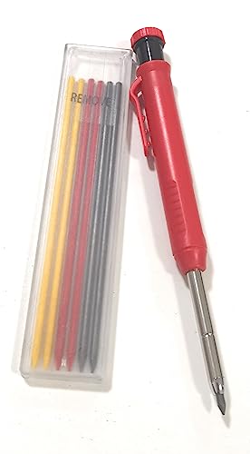 JEYEFFE Zimmermanns-Bleistift mit 7 Nachfüllungen und integriertem Anspitzer – Präzisionswerkzeug zum Markieren tiefer Löcher auf Holz und harten Oberflächen – ideal für Tischler und Maurer (rot) von JEYEFFE