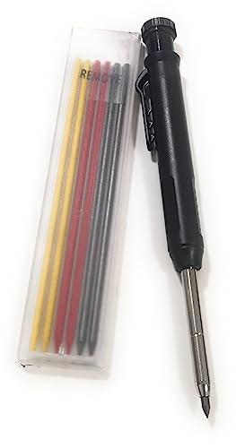 JEYEFFE Zimmermanns-Bleistift mit 7 Nachfüllungen und integriertem Anspitzer – Präzisionswerkzeug zum Markieren tiefer Löcher auf Holz und harten Oberflächen – ideal für Tischler und Maurer (schwarz) von JEYEFFE