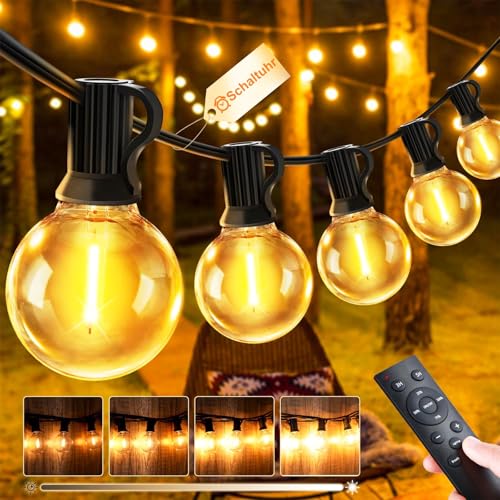 JEYMORKEY Lichterkette Led Außen Strom Outdoor - 15M 18+1 G40 Glühbirnen Garten Beleuchtung Balkon Lichterketten Aussen IP44 Wetterfest Pavillon String Lights mit Fernbedienung Aussenlichterkette von JEYMORKEY