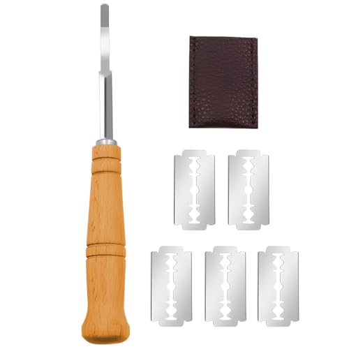 JEYORZY 1 Stück Bäckermesser, Brot Lahm Messer, Teig Rasiermesser Set, Holz Ritzmesser für Brot, Baguettemesser, mit 5 Rasierklinge & 1 Lederschutzhülle, Gravieren von Brotmustern für DIY Brot Backen JEYORZY 1 Stück Bäckermesser, Brot Lahm Messer, Teig Rasiermesser Set, Holz Ritzmesser für Brot, Baguettemesser, mit 5 Rasierklinge & 1 Lederschutzhülle, Gravieren von Brotmustern für DIY Brot Backen von JEYORZY