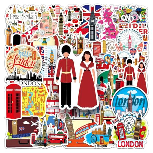 JEYORZY 50 Stücke London Bus Aufkleber London Bus Sticker Set,Wasserdicht Ästhetisch Aufkleber für Auto Laptop Skateboard Fahrrad Moped Motorrad Fahrrad Computer von JEYORZY