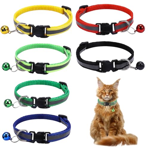 JEYORZY Katzenhalsband, 6 Stück Reflektierende Katzenhalsband mit Glocke Halsband Katze mit Sicherheitsverschluss Verstellbar Kitten Halsband Haustierzubehör, für Hauskatzen, Anti-Strangulation JEYORZY Katzenhalsband, 6 Stück Reflektierende Katzenhalsband mit Glocke Halsband Katze mit Sicherheitsverschluss Verstellbar Kitten Halsband Haustierzubehör, für Hauskatzen, Anti-Strangulation von JEYORZY