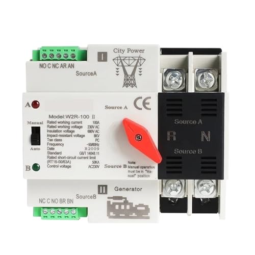 JEYPINDII W2R Mini 2P Transferschalter Elektrische Wahlschalter Dual Power Schalter 63A 100A(W2R-2P-220V,2P 63A) von JEYPINDII