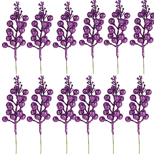 JFBUCF 12 Stück weihnachtliche Glitzer-Beeren-Stiel, 19,8 cm, künstliche lila Beeren-Picks, künstliche Stechpalmenbeeren-Stiele für Weihnachtsbaumschmuck, Kranz, Basteln, Heimdekoration JFBUCF 12 Stück weihnachtliche Glitzer-Beeren-Stiel, 19,8 cm, künstliche lila Beeren-Picks, künstliche Stechpalmenbeeren-Stiele für Weihnachtsbaumschmuck, Kranz, Basteln, Heimdekoration von JFBUCF