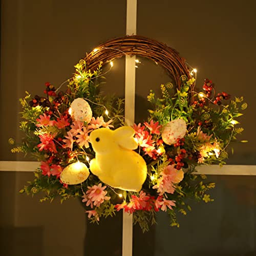 JFBUCF 40 cm großer Frühlings-Osterhasenkranz, beleuchteter Osterkranz mit Eiern, Blume, Blättern, künstlicher Gänseblümchen-Grünkranz für Haustür Wand Heimdekoration JFBUCF 40 cm großer Frühlings-Osterhasenkranz, beleuchteter Osterkranz mit Eiern, Blume, Blättern, künstlicher Gänseblümchen-Grünkranz für Haustür Wand Heimdekoration von JFBUCF