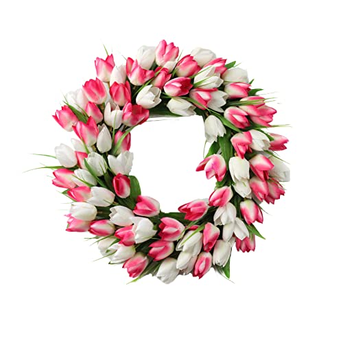JFBUCF 50 cm Tulpen-Kranz für Haustür, künstliche Tulpe Blumenkranz Seidenblumengirlande Frühlingskranz mit grünen Blättern für Fenster Wand Hochzeit Dekor JFBUCF 50 cm Tulpen-Kranz für Haustür, künstliche Tulpe Blumenkranz Seidenblumengirlande Frühlingskranz mit grünen Blättern für Fenster Wand Hochzeit Dekor von JFBUCF