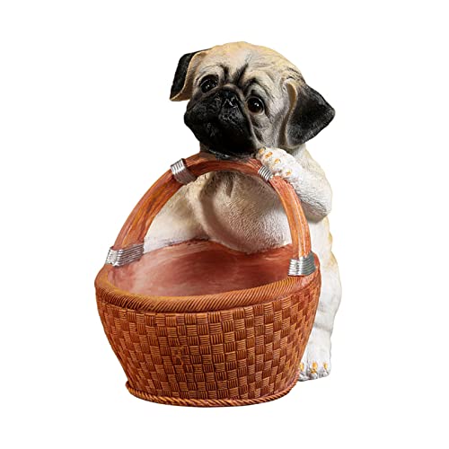 JFBUCF Mops Hund Statue Aufbewahrungskorb Niedliche Hundeskulpturen Schlüssel Aufbewahrung Schlüsselhalter Süßigkeiten Schüssel für Zuhause Eingang Wohnzimmer Büro Tisch Kunst Dekor, 20*20*12cm von JFBUCF
