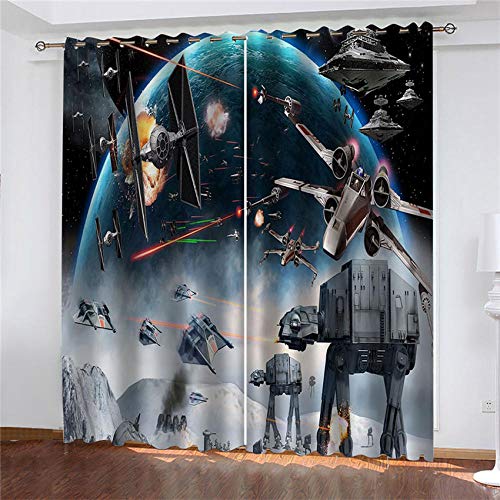 JFBedding Vorhang Blickdicht Ösenschal Gray Alien Star Wars 2 Stücke Gardinen mit Ösen Verdunkelungsvorhang Kinderzimmer Wohnzimmer Blickdichte Vorhänge -140 X 250 cm von JFBedding