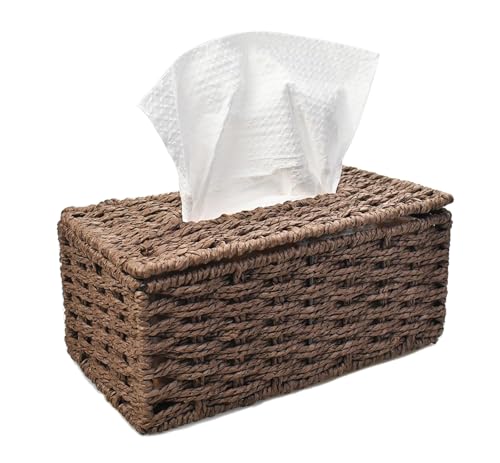 Dekorativer gewebter rechteckiger Taschentuchbox-Halter mit leicht zu öffnender Oberseite, Badezimmer-Dekoration, Gesichtstücherabdeckung mit stabilem Papierseil-Material (Kaffeebraun klein) von JFFCESTORE