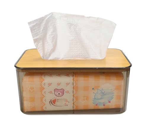 Taschentuchbox-Abdeckung, Bambus-Trocknertuchhalter, rechteckig/runder Trocknertuchspender zur Aufbewahrung auf Badezimmer, Waschtisch, Arbeitsplatte, Schlafzimmer-Kommode (rechteckig/grau) von JFFCESTORE