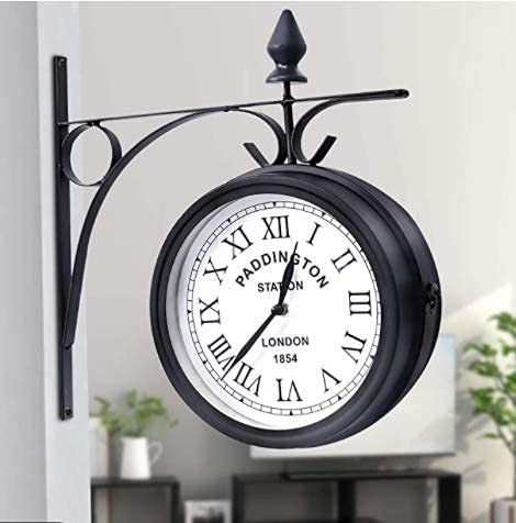 JFGCTYHXY Doppelseitige Wanduhr, Gartenuhren Outdoor Wasserdicht Retro Standuhr Paddington Station Vintage Antik-Look Halterung Indoor von JFGCTYHXY
