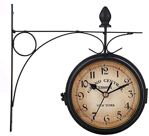 JFGCTYHXY Doppelseitige Wanduhr, Kunst-Doppelseitige Uhr, Retro-Uhr for den Garten im Freien, Innenuhr, geräuschloses, Nicht tickendes Dekor von JFGCTYHXY
