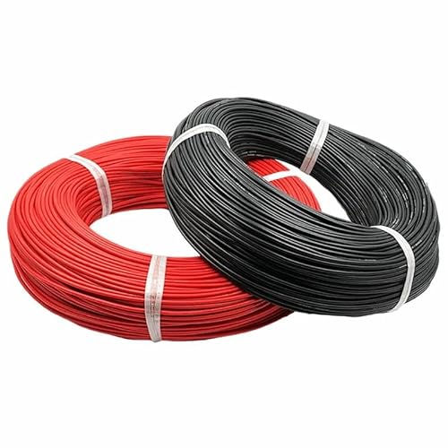 JFGCTYHXY Elektrokabel, Schwarzes und rotes weiches Silikonkabel, 5 10 Meter, elektrische Drähte, Fahrzeugverkabelung, 22 20 18 16 14 12 8 6 AWG, Autobatterie for Kabel(14 AWG,1m) von JFGCTYHXY
