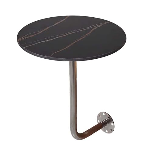Wandmontierte Bartheke, An der Wand montierter kleiner runder Pub-Couchtisch, Sofa-Beistelltische, Bar-Seitenschreibtisch mit Steinplattenplatte und Metallstützstange(Black,35*45cm/13.8*17.7in) von JFGCTYHXY