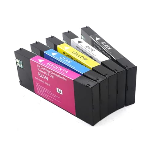 JFGIkLFD 220 ml umweltfreundliche Tintenpatrone, kompatibel mit Roland LEF-20 LEF-10 LEF-12 LEF-300 LEC-330 LEC-300 LEC540 EUV EUV2 EUV3 EUV4 EUV5(5PCS(BK C M Y WT)) von JFGIkLFD