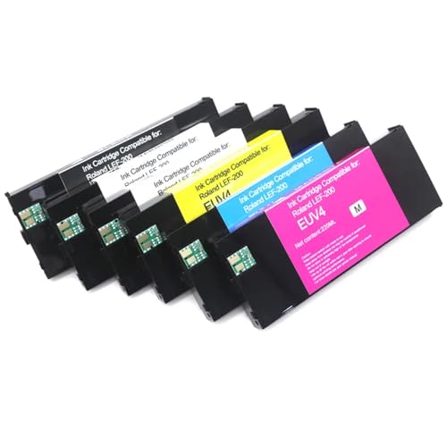 JFGIkLFD 220 ml umweltfreundliche Tintenpatrone, kompatibel mit Roland LEF-20 LEF-10 LEF-12 LEF-300 LEC-330 LEC-300 LEC540 EUV EUV2 EUV3 EUV4 EUV5(6PCS(BK C M Y WT GL)) von JFGIkLFD