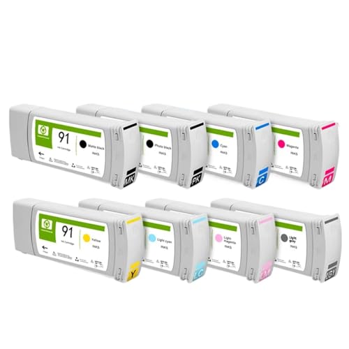 JFGIkLFD 8-Farben-Set, kompatible 91-Pigment-Tintenpatrone mit Chip, wiederaufbereitet Kompatibel mit DesignJet Z6100-Drucker, je 775 ml von JFGIkLFD