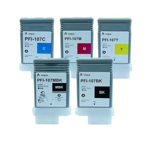 JFGIkLFD Kompatibles Tintenpatronen-Set PFI-107 PFI107 PFI 107 130 ml mit Chip Kompatibel mit IPF-670 IPF-680 IPF-685 IPF-770 IPF-780 6-teilig(5PCS) von JFGIkLFD