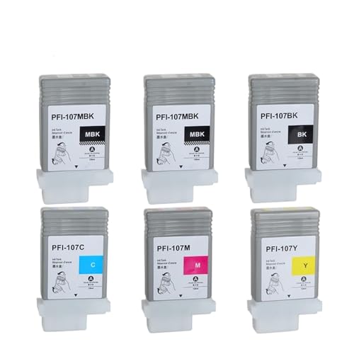 JFGIkLFD Kompatibles Tintenpatronen-Set PFI-107 PFI107 PFI 107 130 ml mit Chip Kompatibel mit IPF-670 IPF-680 IPF-685 IPF-770 IPF-780 6-teilig(6PCS) von JFGIkLFD