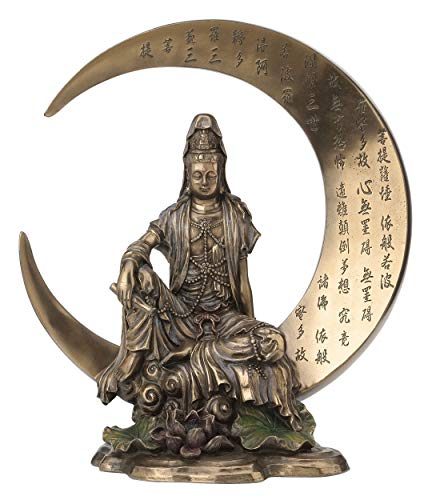 JFSM INC. Guan Yin sitzend auf Halbmond mit Herz Sutra Statue Skulptur – Bodhisattva von JFSM INC.