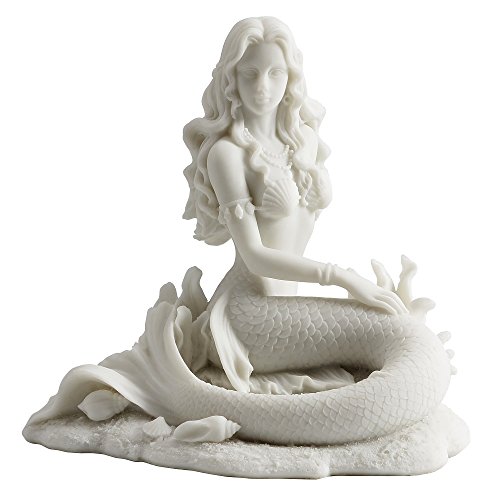 JFSM INC. Meerjungfrau sitzt am Strand – weiße Skulptur Figur Statue von JFSM INC.