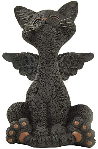 JFSM INC. Trauerfeier Schwarze Katze Engel Figur mit Engelsflügeln Katzenverlust Beileidsgeschenk - Happy Cat Collection - Katzen Trauergeschenke, Katzendenkmal von JFSM INC.