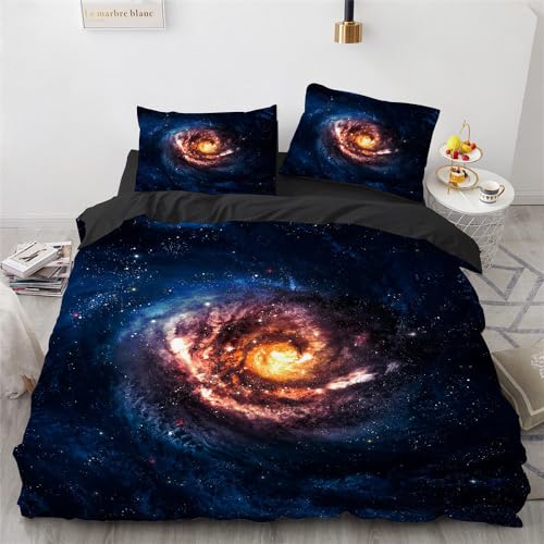 Luxuriöser Galaxie Bettbezug 135x200cm DunkelBlau Sternenhimmel Bettwäsche Set Universum,Weltraum Thema Bettdeckenbezug,Moderne Schlafzimmer Dekoration,Bettbezug für Jungen,Mädchen,Teenager Doppe von JFZJC