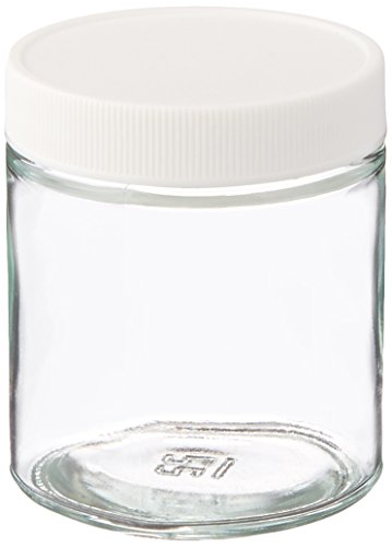 JG FINNERAN 9–181–3 klar Borosilikat Glas precleaned und zertifiziert kurz gerade-seitige breit Mund Jar mit Weiß Verschluss aus Polypropylen und 0 cm PTFE gefüttert, 58–400 mm Gap Größe, 125 ml Fassungsvermögen (24 Stück) von JG Finneran