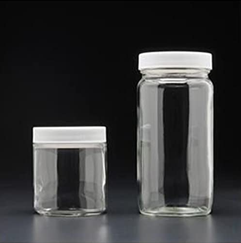 JG FINNERAN D0084–8 klar Borosilikat Glas, kurz, gerade Seiten Standard Weithals Jar mit Weiß Verschluss aus Polypropylen, ungefüttert, 70–400 mm Gap Größe, 8oz Kapazität (24 Stück) von JG Finneran