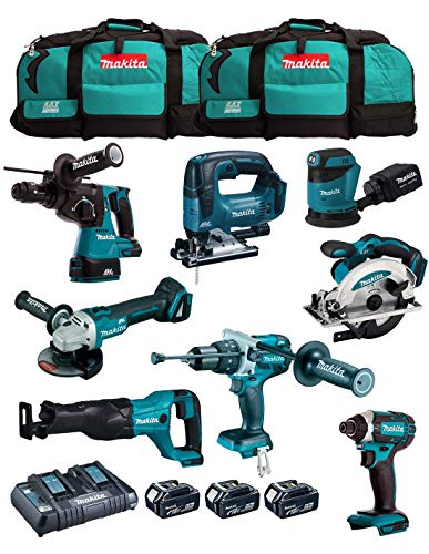 Kit MAKITA MK802 (DHP481 + DHR243 + DGA504 + DTD152 + DJV182 + DSS610 + DJR186 + DBO180 + 3 Batterien 5,0 Ah + Ladegerät + 2 x LXT600) von JG todotaladros