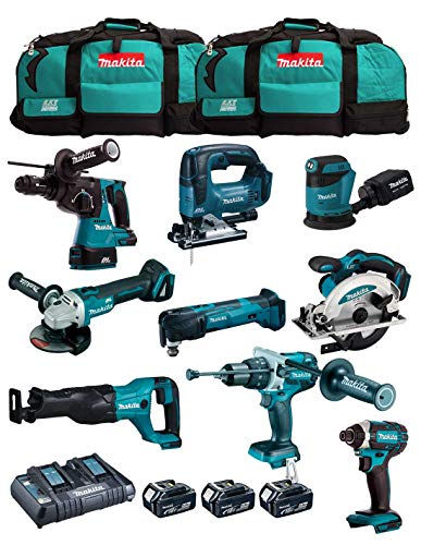 Kit MAKITA MK902 (DHP481 + DHR243 + DGA504 + DTD152 + DJV182 + DSS610 + DJR186 + DBO180 + DTM51 + 3 Batterien 5,0 Ah + Ladegerät + 2 x LXT600) von JG todotaladros