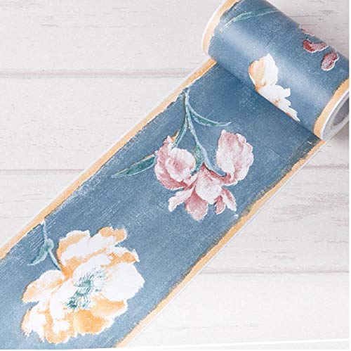 Tapete bordüre selbstklebende wasserdichte Blaue Blume für Wohnzimmer Badezimmer Schlafzimmer Küche Wanddeko 10X1000CM von JGBDFHV
