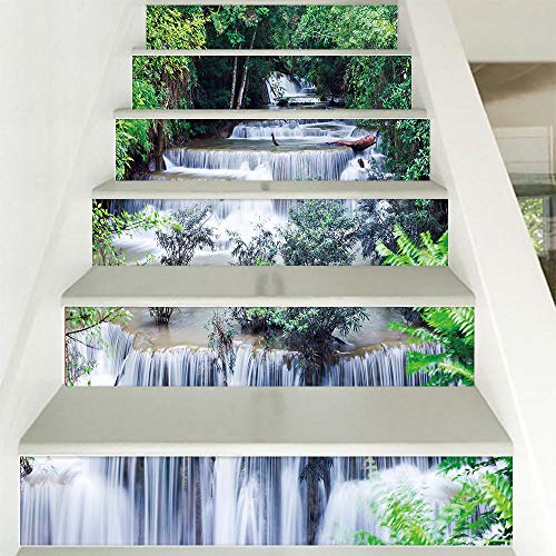 Treppenaufkleber 3D Selbstklebend Wasserdicht Abnehmbar für Küchenschrank Treppe Bad DIY Hauptkunstdekoration (100 x 18 cm x 6 pc) Wasserfall von JGBDFHV
