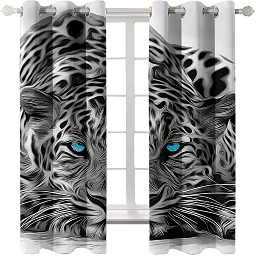 JGCAI 3D-Digitaldruck Verdunkelungsgardine Schwarzer Tierleopard Geräuschreduzierung Polyester Lichtundurchlässig Ösenvorhang Für Wohnzimmer Schlafzimmer Kinderzimmer Wohnkultur 280x260cm von JGCAI