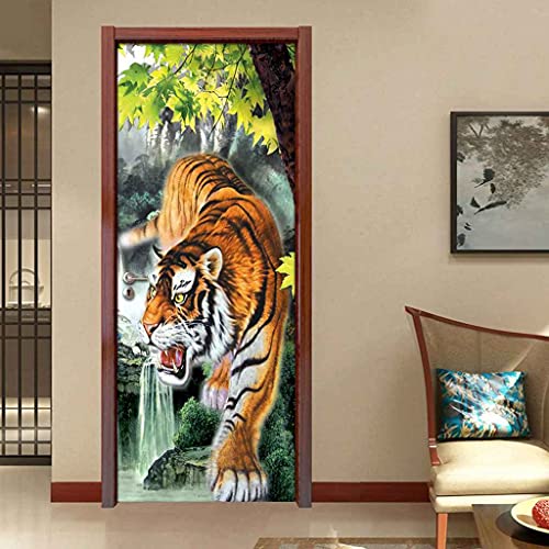 JGCAI Türposter Türfolie 3D Türtapete PVC Türtapeten Türaufkleber Türsticker 77x200cm Waldtier Tiger Poster Selbstklebend Türaufkleber Wandbild Für Tür Wohnzimmer Schlafzimmer Küche von JGCAI