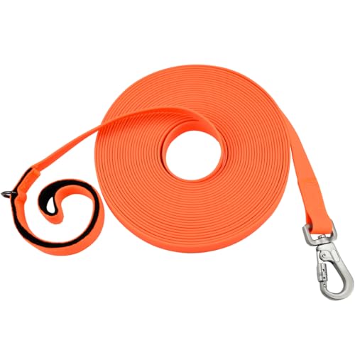 JGCJGG 10M Wasserdicht Hunde Schleppleine Gummierte Hundeleine Lange Schleppleine Hunde Laufleine mit Abschließbarer Karabine Haustier Trainingsleine Trekkingleine für Große bis Kleine Hunde, Orange von JGCJGG