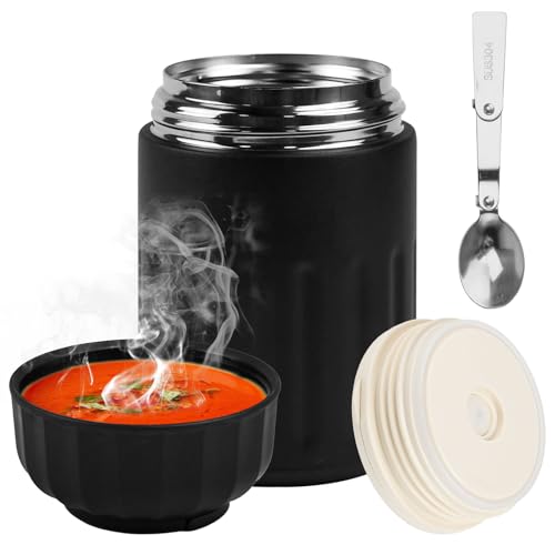 JGCJGG 600ml Thermobehälter für Essen Warmhaltebehälter mit Löffel Auslaufsicher Essen Thermoskanne Edelstahl Thermobecher mit Deckel Metall Essensbehälter Thermo Lunchbox für Essen, Suppe, Brei von JGCJGG